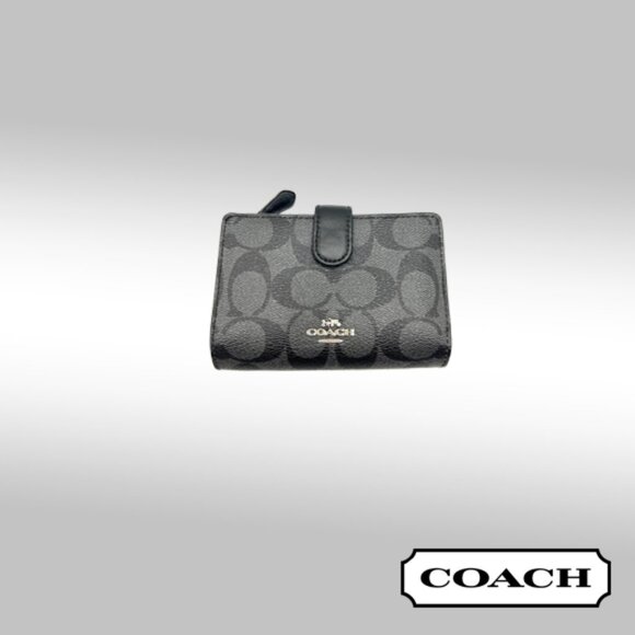 Coach F23553 Corner Zip Wallet – Black (Signature Canvas / Leather Trim) - Picture 1 of 12